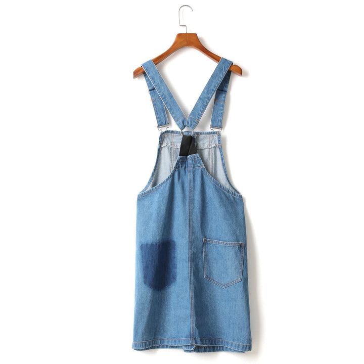 Gladys Plus Size Denim Suspender Dungaree Sleeveless Dress — gallery