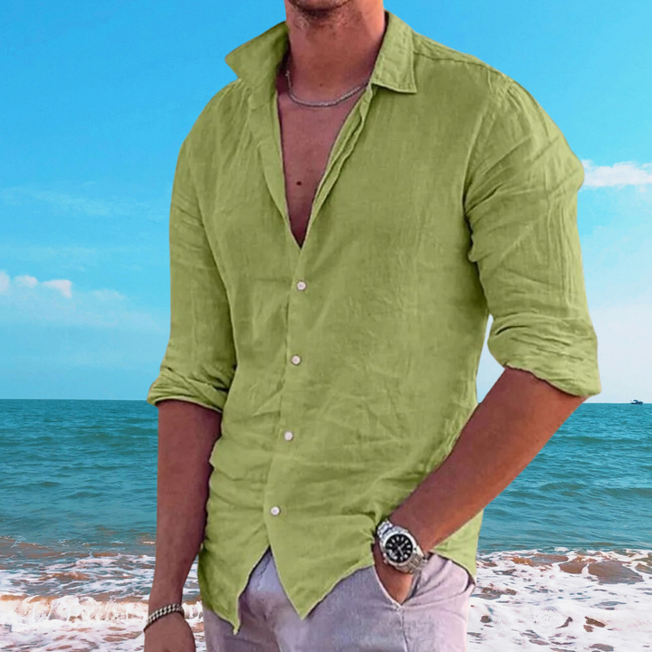 Alicante Cotton-Linen Blend Shirt for Men - Green