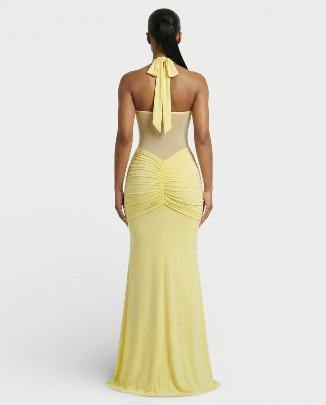 Alleya Halterneck Ruched Mesh Panel Maxi Dress for Women - gallery