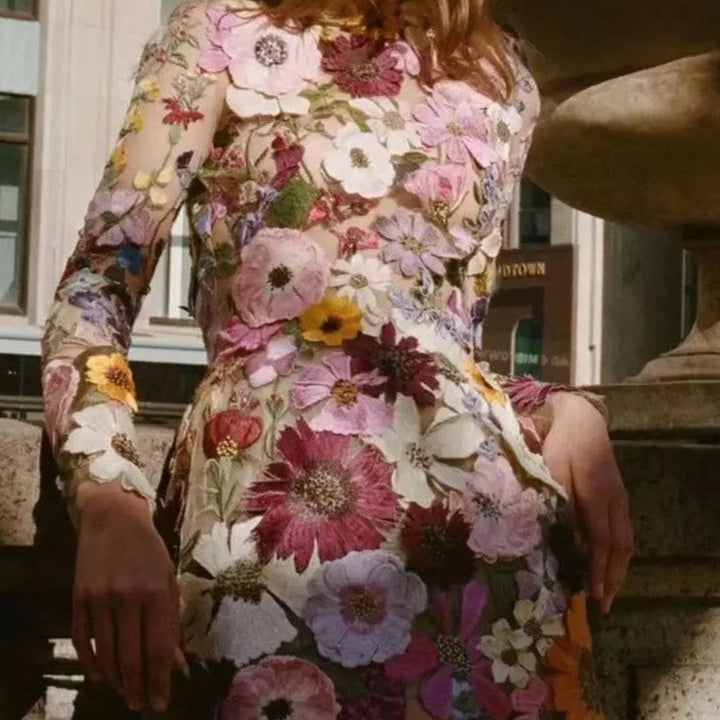 Floral Handmade Dress with a Fitted Bodice and Full Skirt