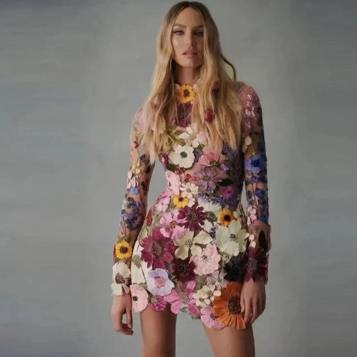 Floral Handmade Dress with a Fitted Bodice and Full Skirt
