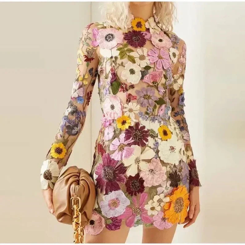 Floral Handmade Dress with a Fitted Bodice and Full Skirt