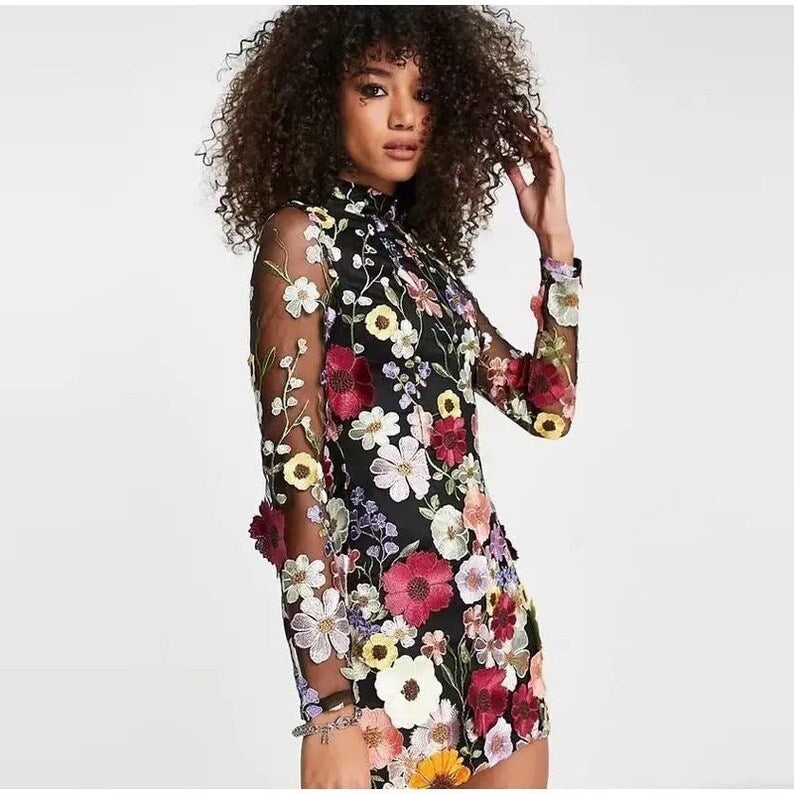 Floral Handmade Dress with a Fitted Bodice and Full Skirt