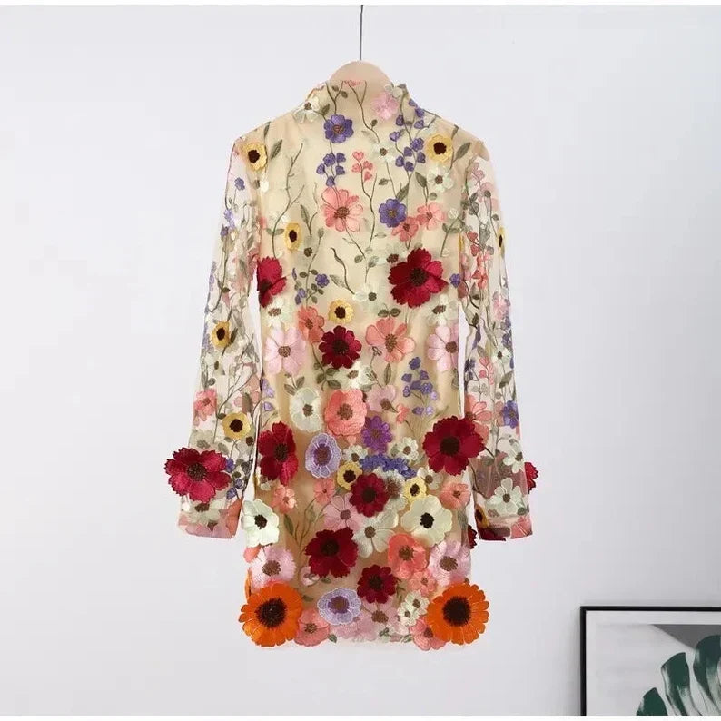 Floral Handmade Dress with a Fitted Bodice and Full Skirt