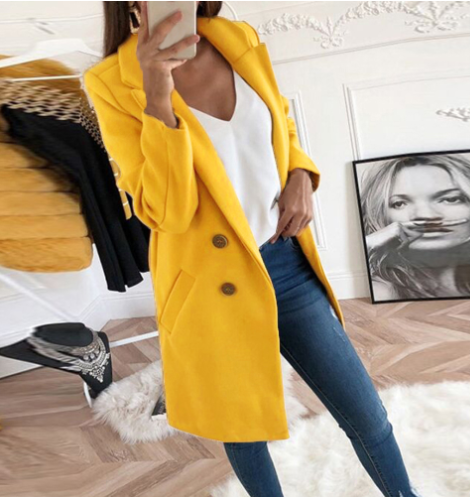 Double-Breasted Wool Coat with Notched Collar