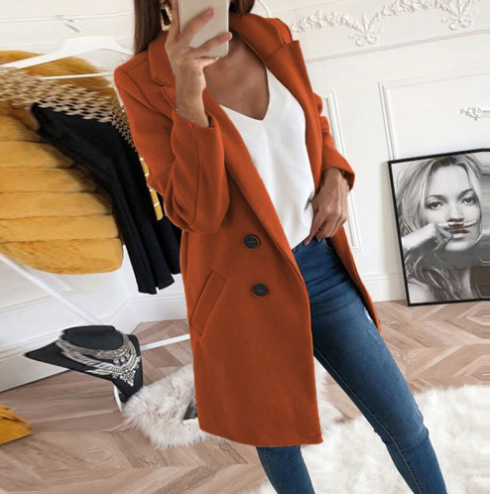 Double-Breasted Wool Coat with Notched Collar