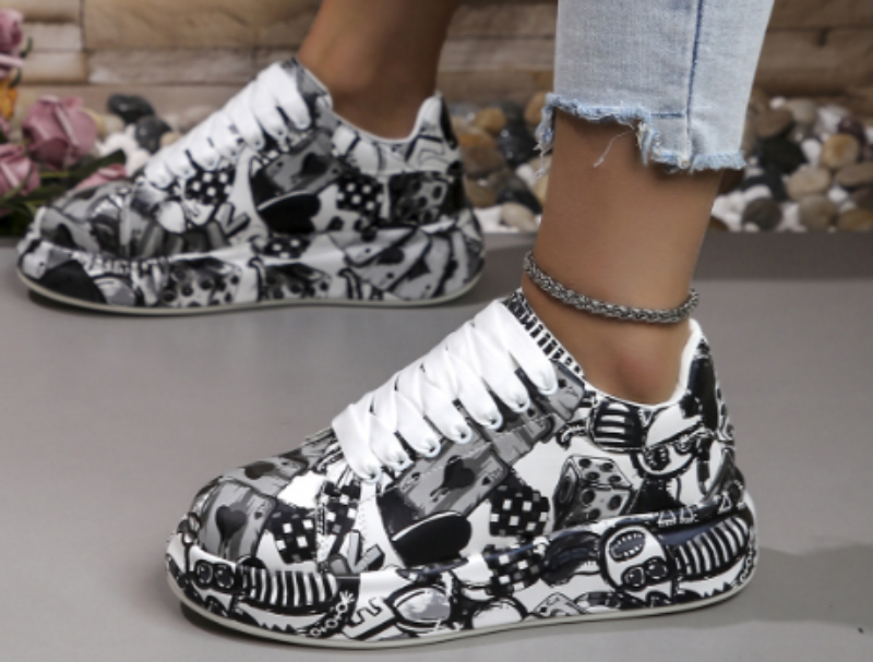 Graffiti-Print Layered Platform Trainers for Women