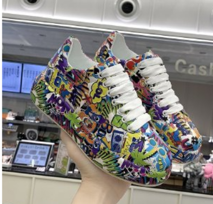 Graffiti-Print Layered Platform Trainers for Women