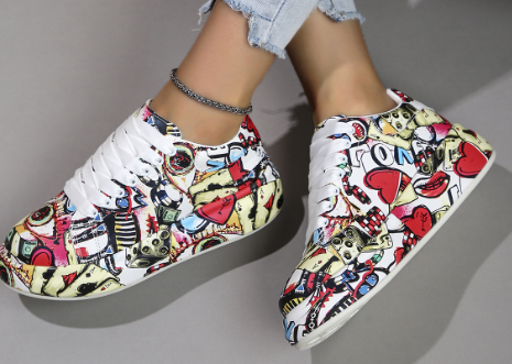 Graffiti-Print Layered Platform Trainers for Women
