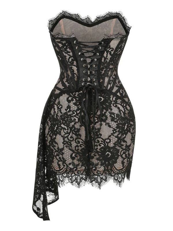 Structured Lace Corset Mini Dress with Boned Bodice