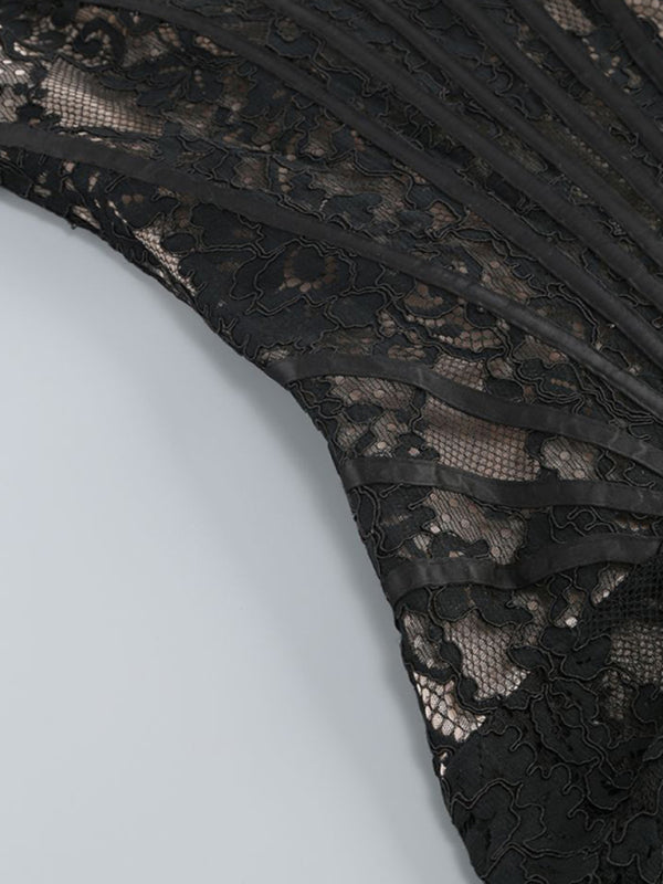 Structured Lace Corset Mini Dress with Boned Bodice