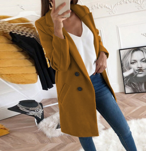 Double-Breasted Wool Coat with Notched Collar