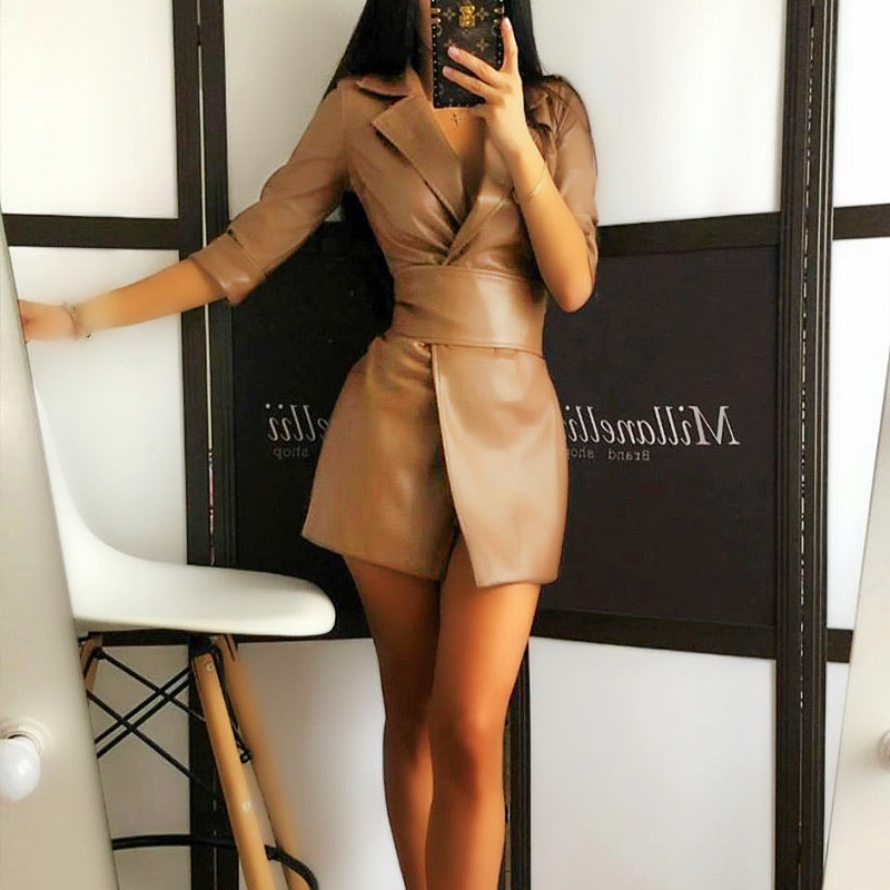 Belted Tailored Jumpsuit with Three-Quarter Sleeves