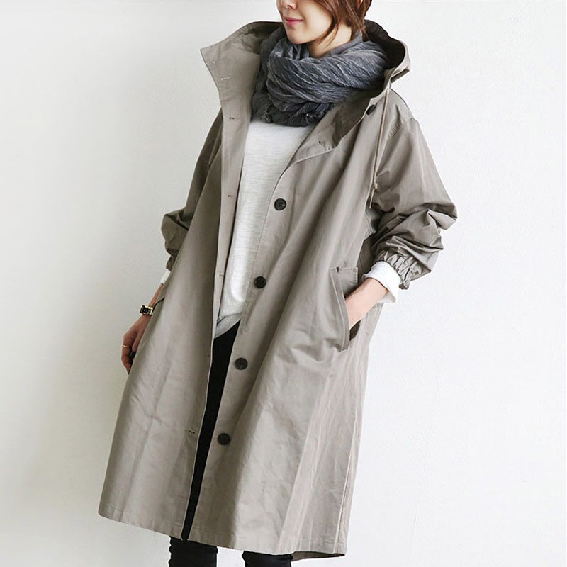 Women's Double-Breasted Trench Coat with Waist Belt