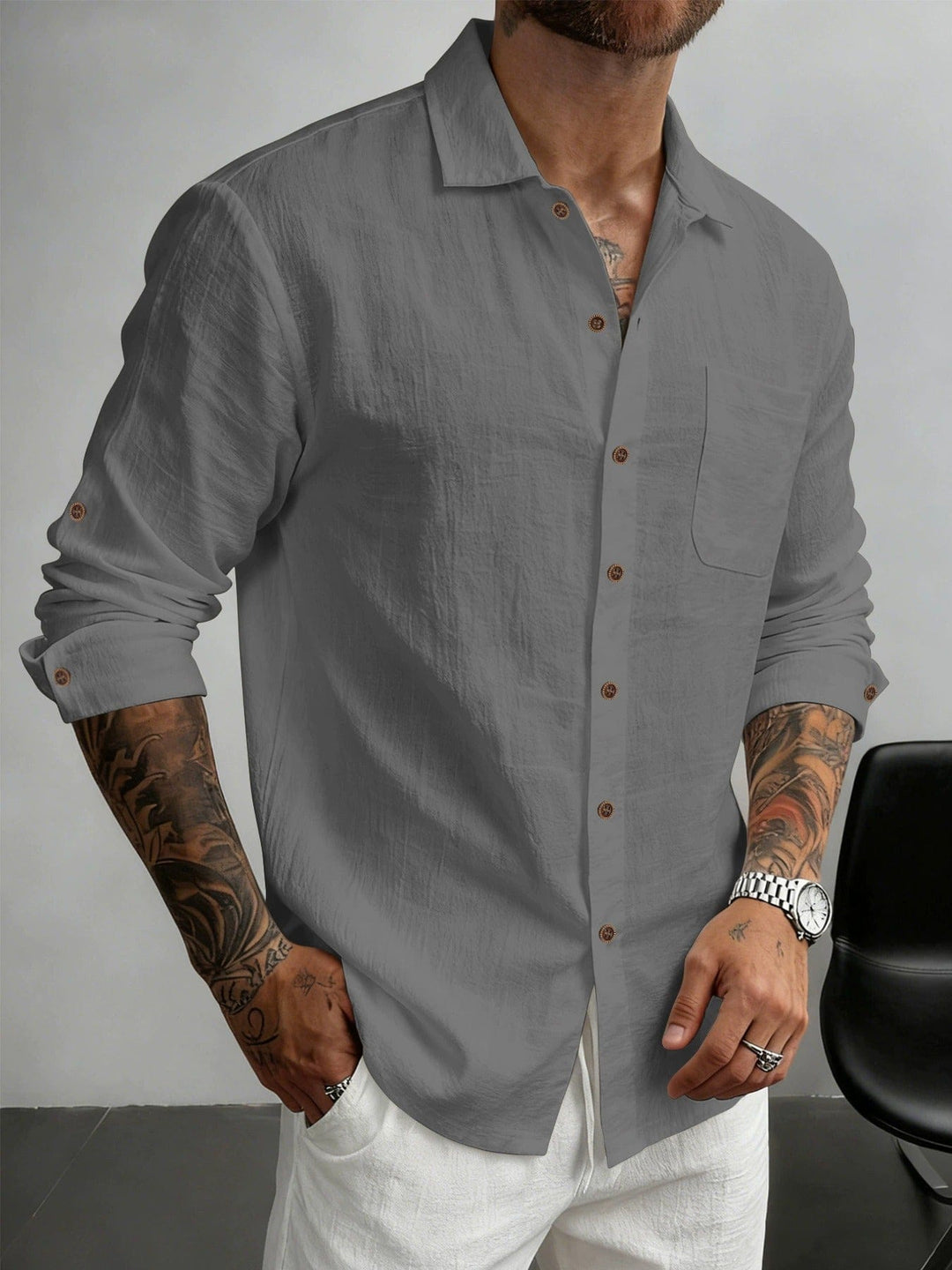 Marcelo Textured Cotton-Blend Shirt for Men - Grey