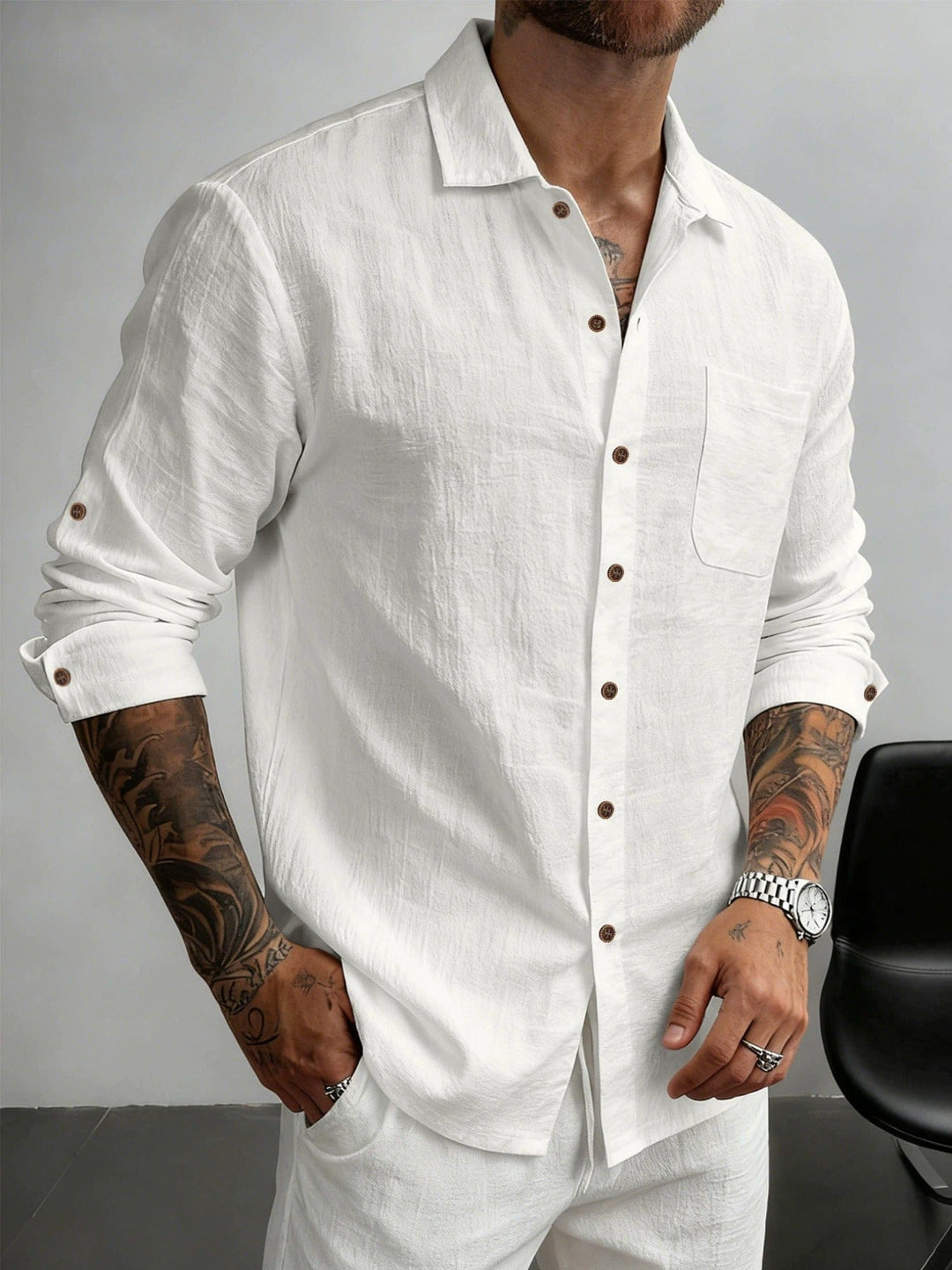 Marcelo Textured Cotton-Blend Shirt for Men - White