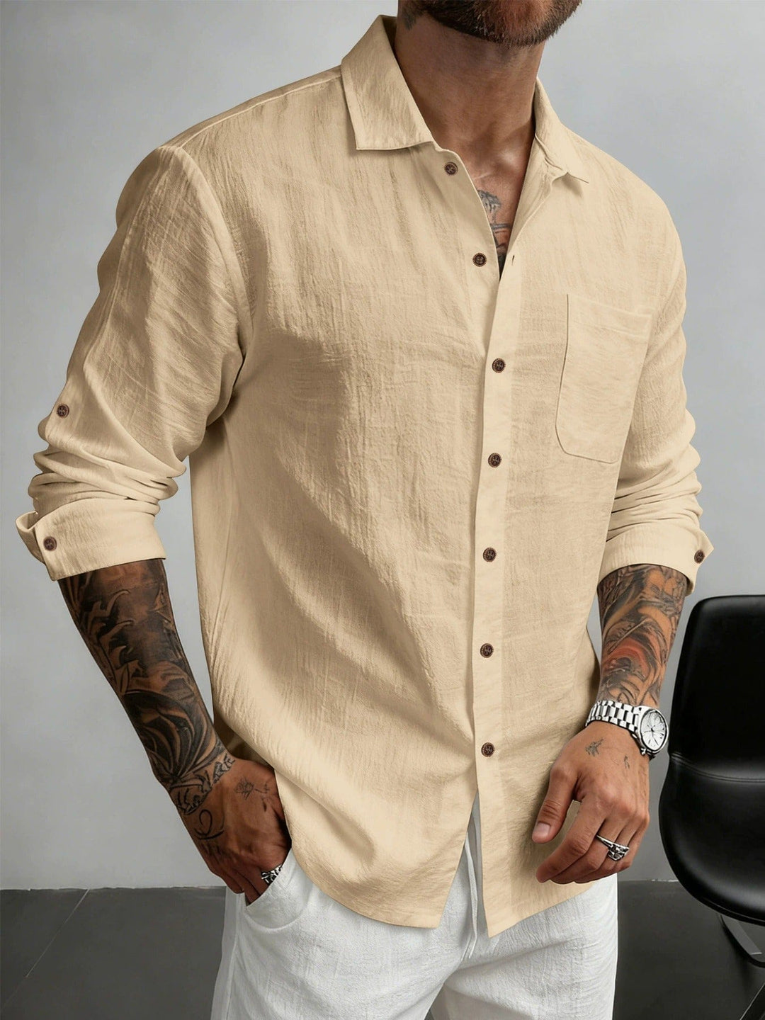Marcelo Textured Cotton-Blend Shirt for Men - Beige