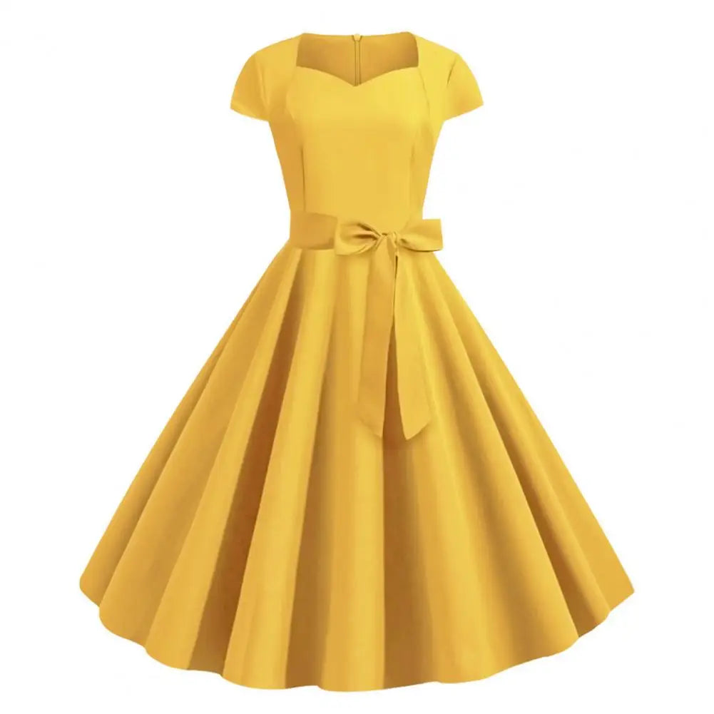1950s-Inspired Bright Yellow Dress with Cape Sleeves