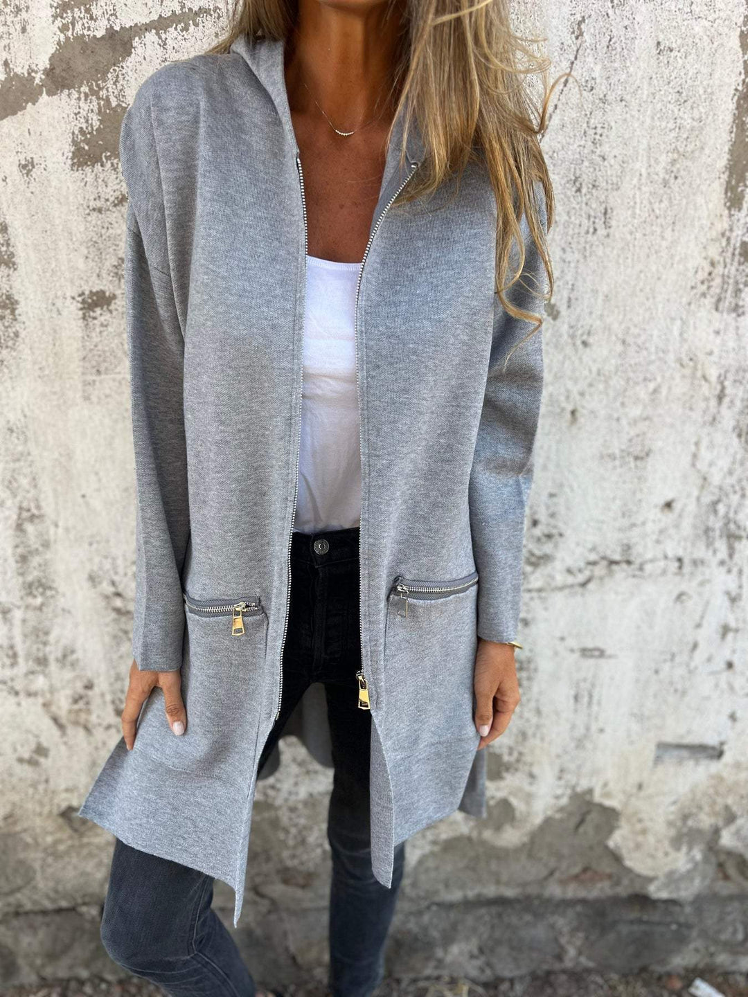 Knitted Winter Cardigan with Ribbed Cuffs for Women
