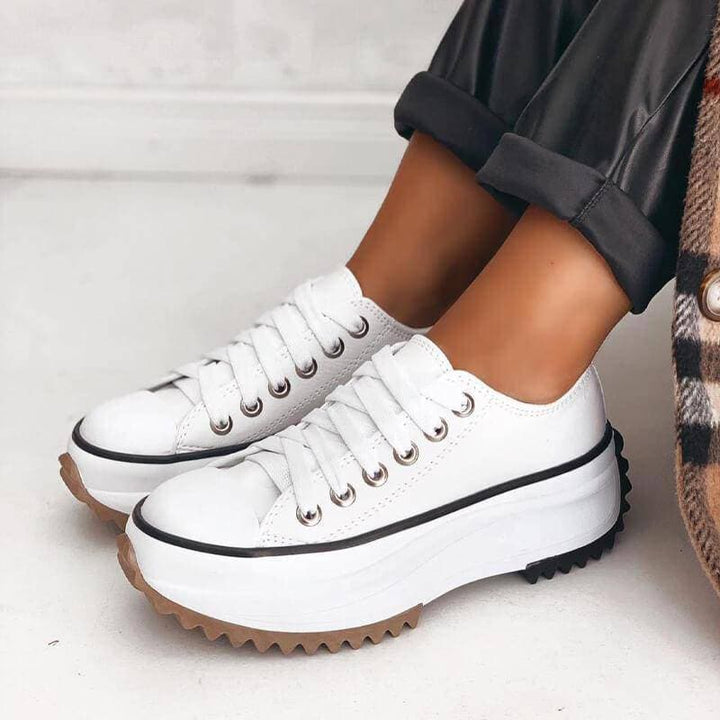 Platform Trainers with Canvas Upper and Leather Patch