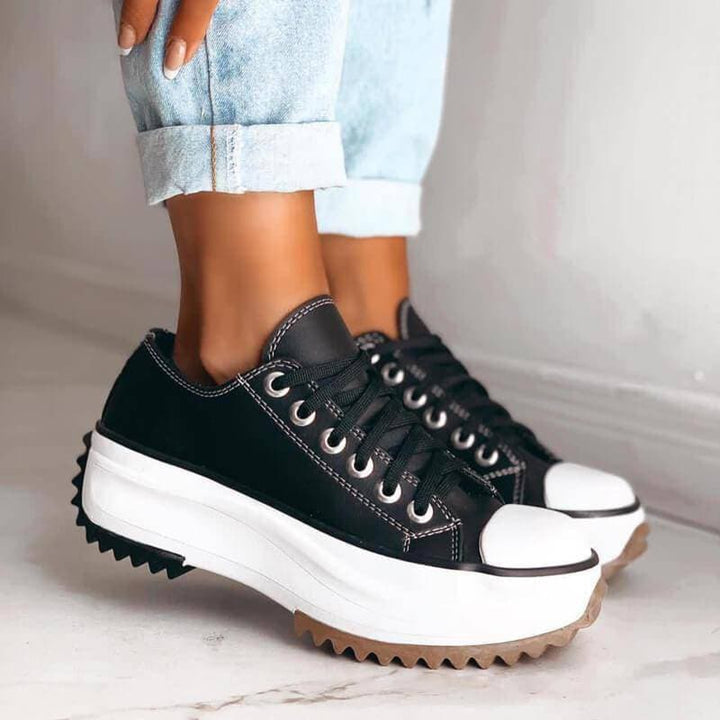 Platform Trainers with Canvas Upper and Leather Patch