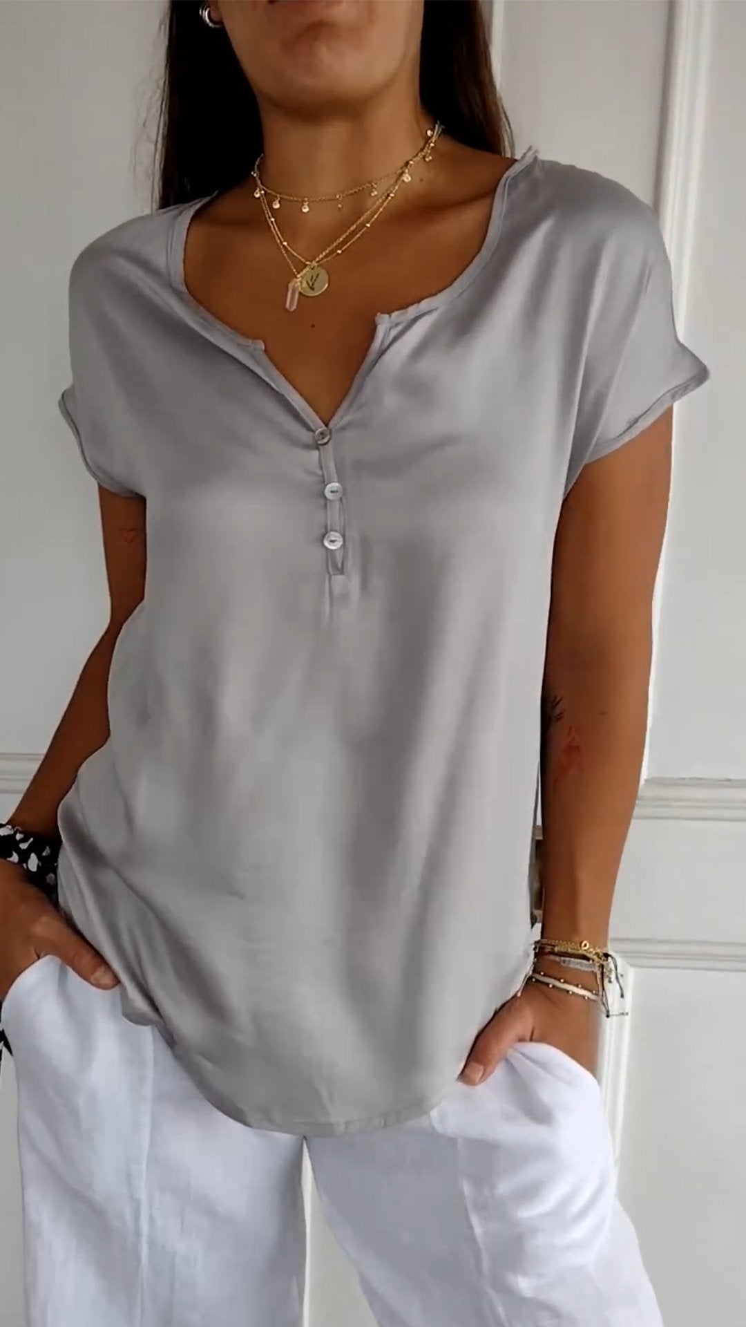 Loose-Fit V-Neck T-Shirt - Relaxed Everyday Style