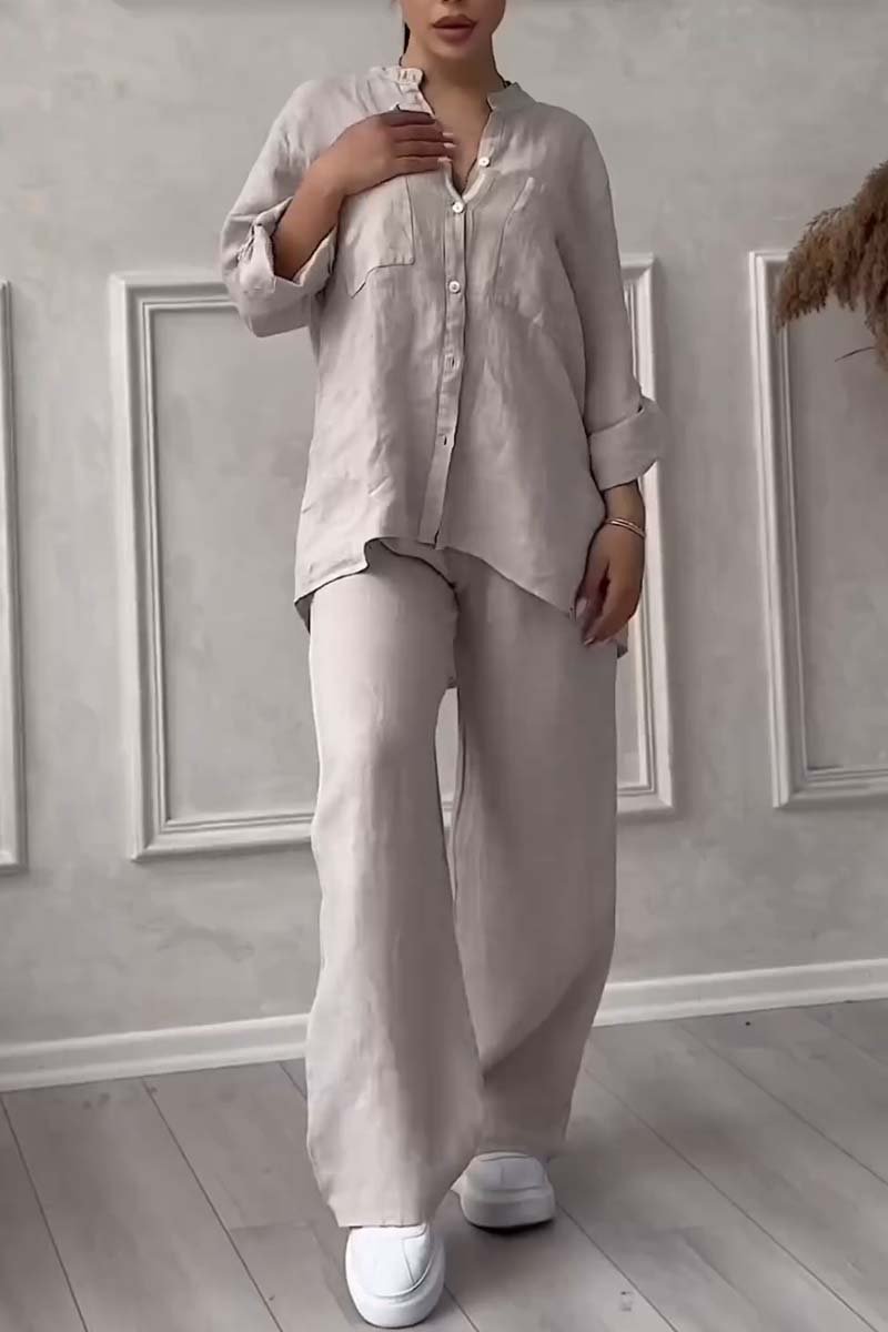 Thea Relaxed Woven Co-ord Set in Muted Neutral Tones