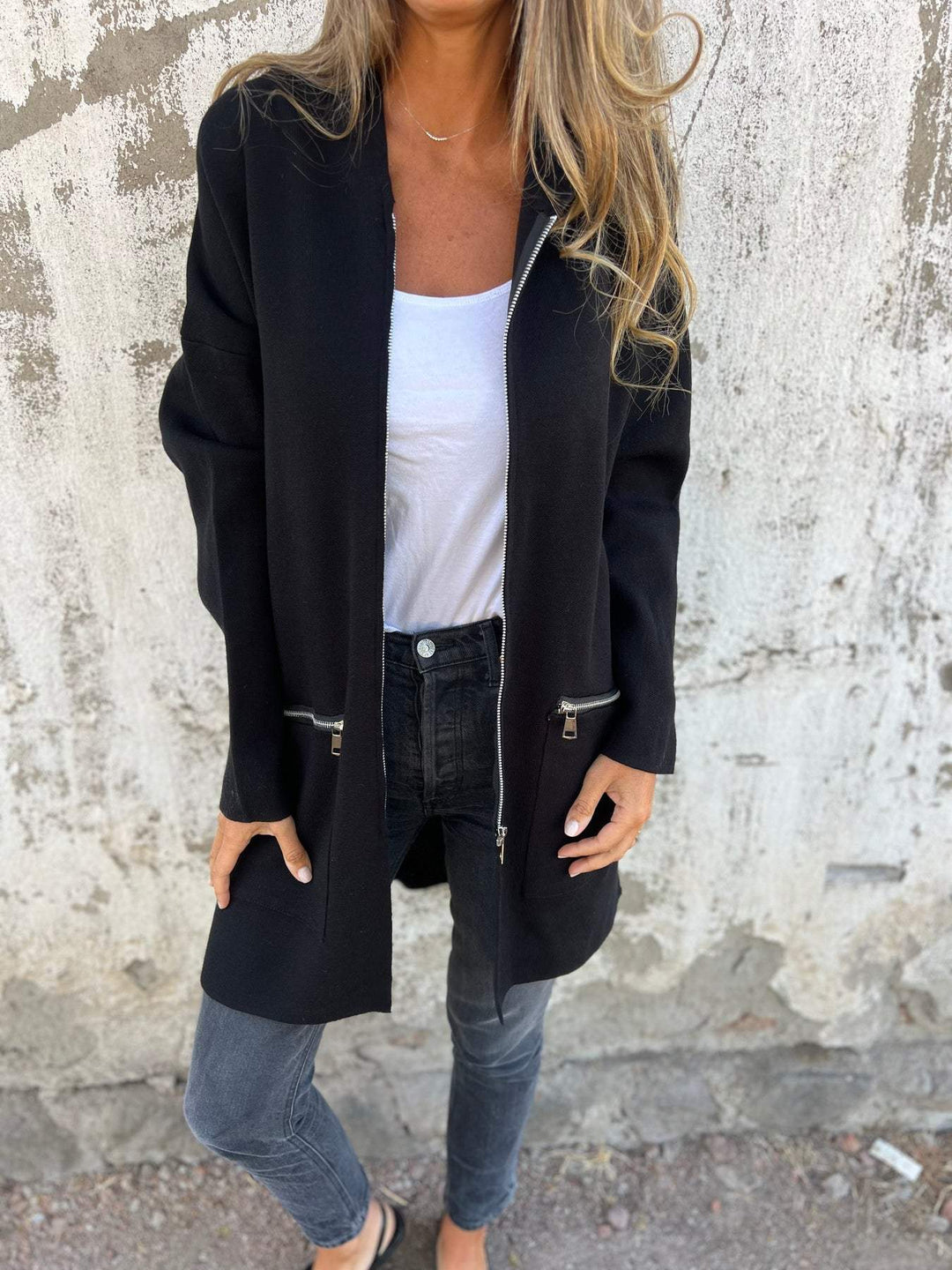 Knitted Winter Cardigan with Ribbed Cuffs for Women