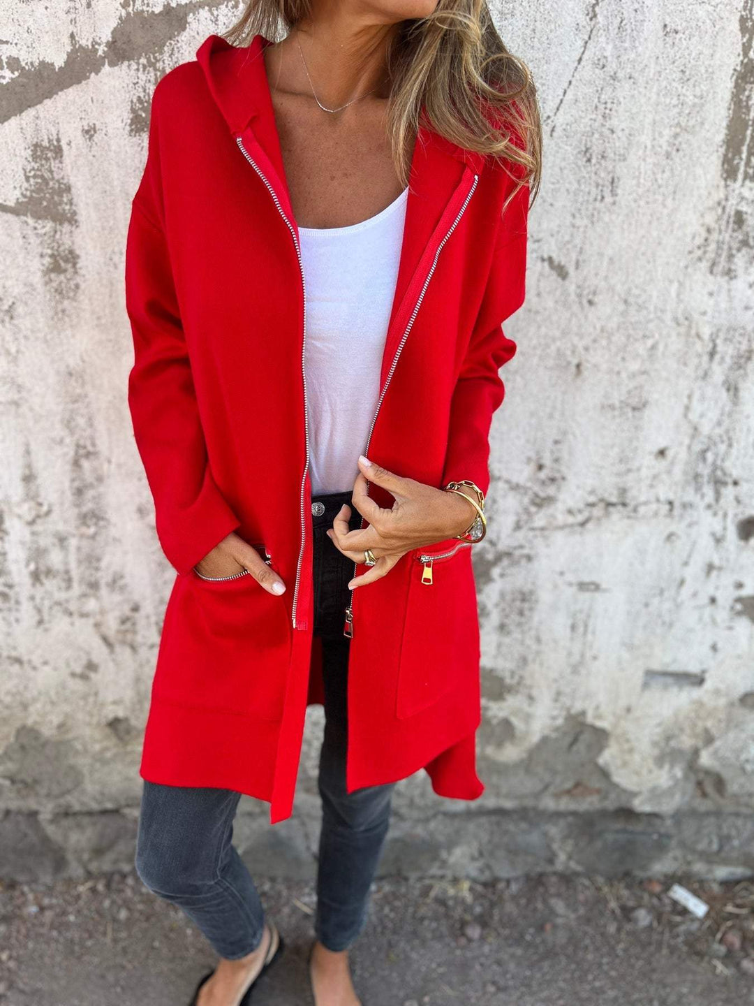 Knitted Winter Cardigan with Ribbed Cuffs for Women