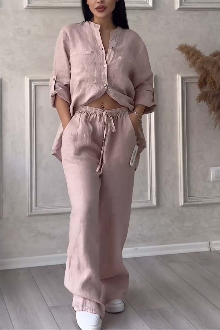 Thea Relaxed Woven Co-ord Set in Muted Neutral Tones