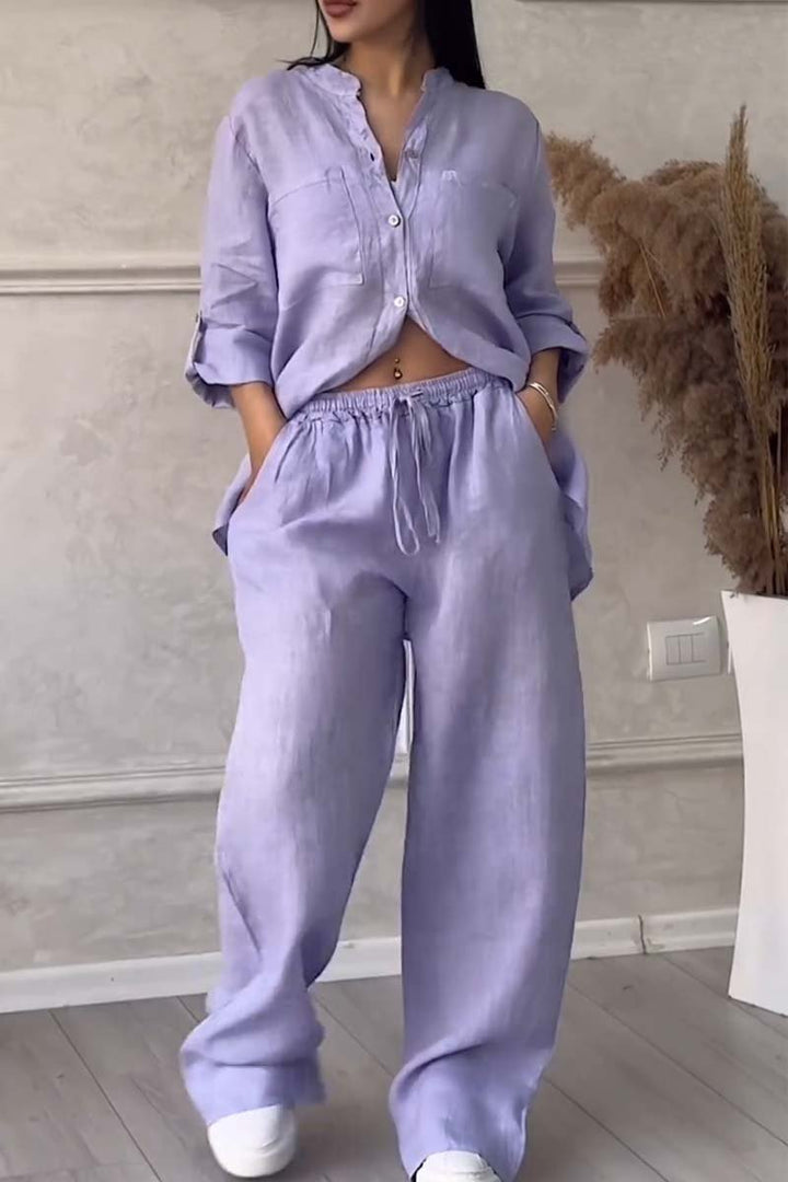 Thea Relaxed Woven Co-ord Set in Muted Neutral Tones
