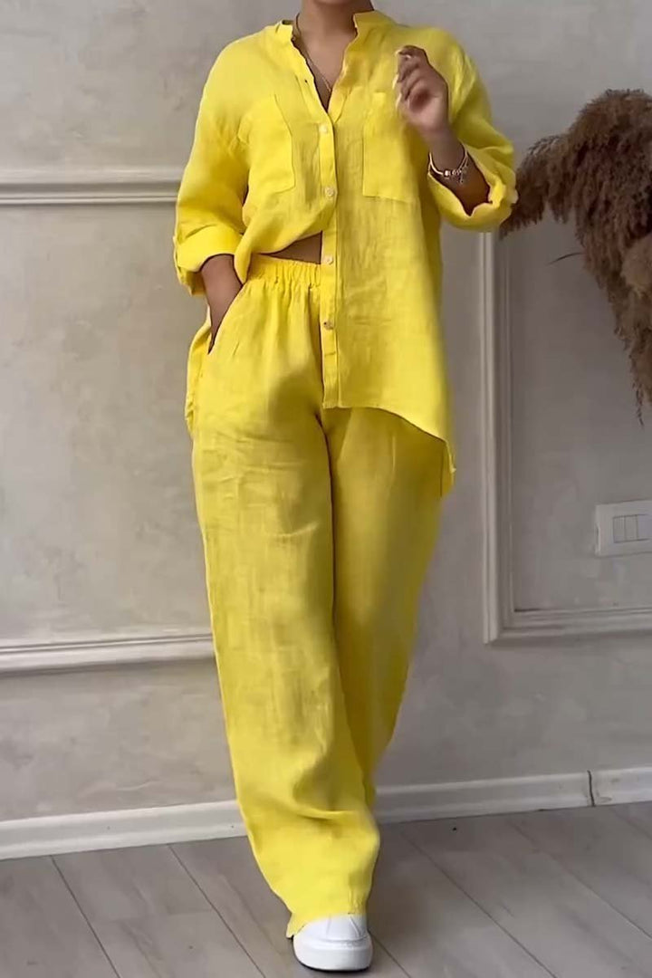 Thea Relaxed Woven Co-ord Set in Muted Neutral Tones