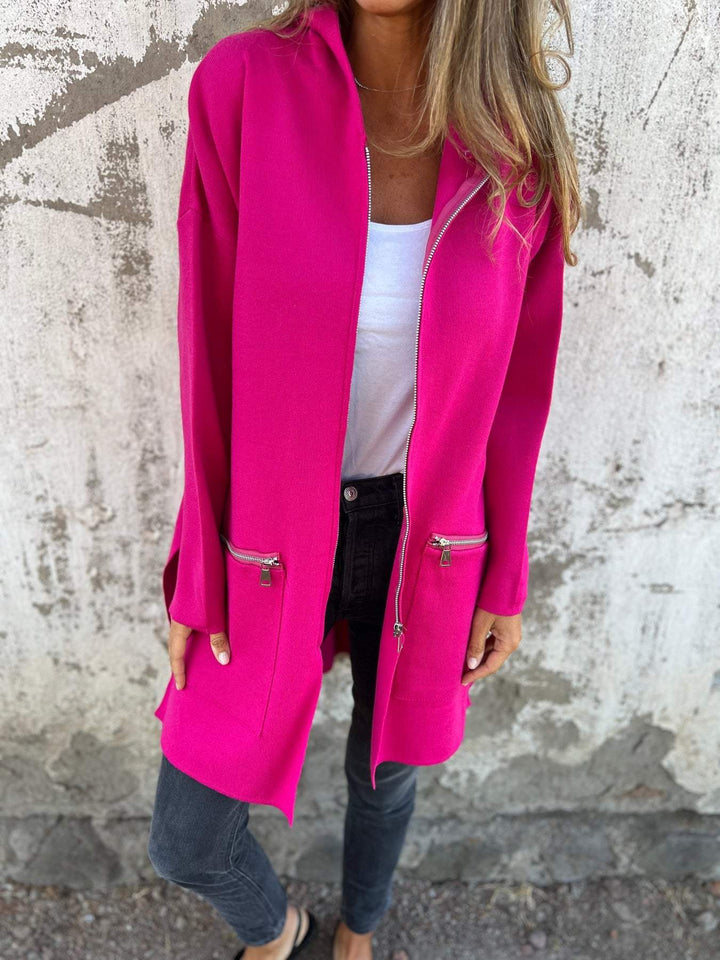 Knitted Winter Cardigan with Ribbed Cuffs for Women