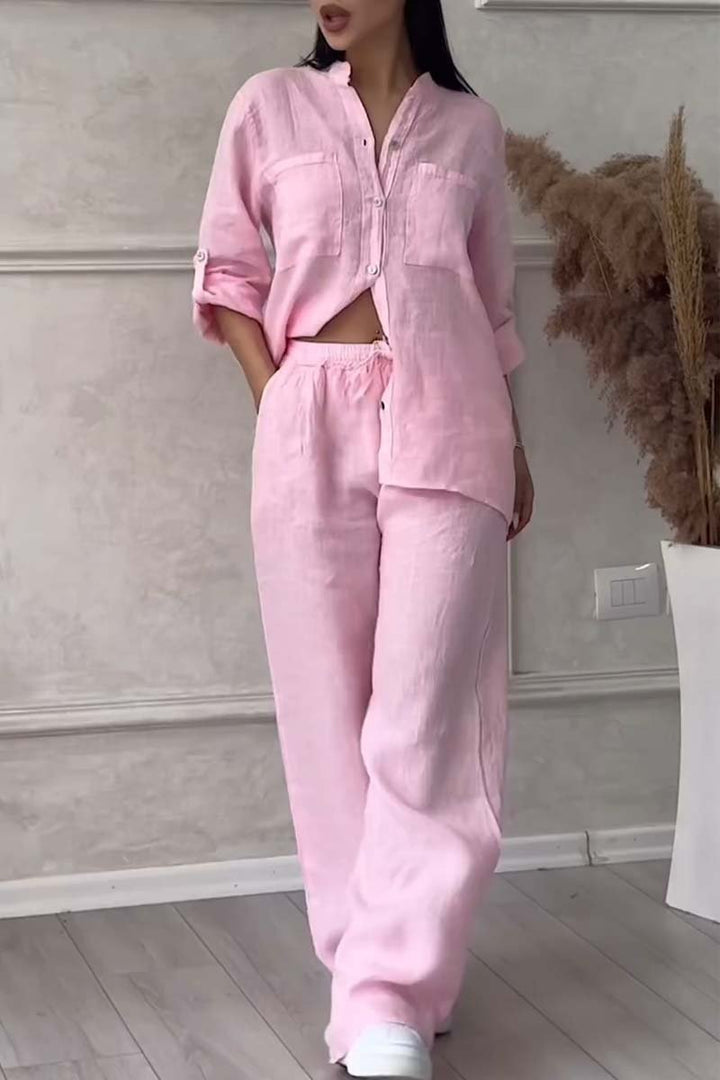 Thea Relaxed Woven Co-ord Set in Muted Neutral Tones