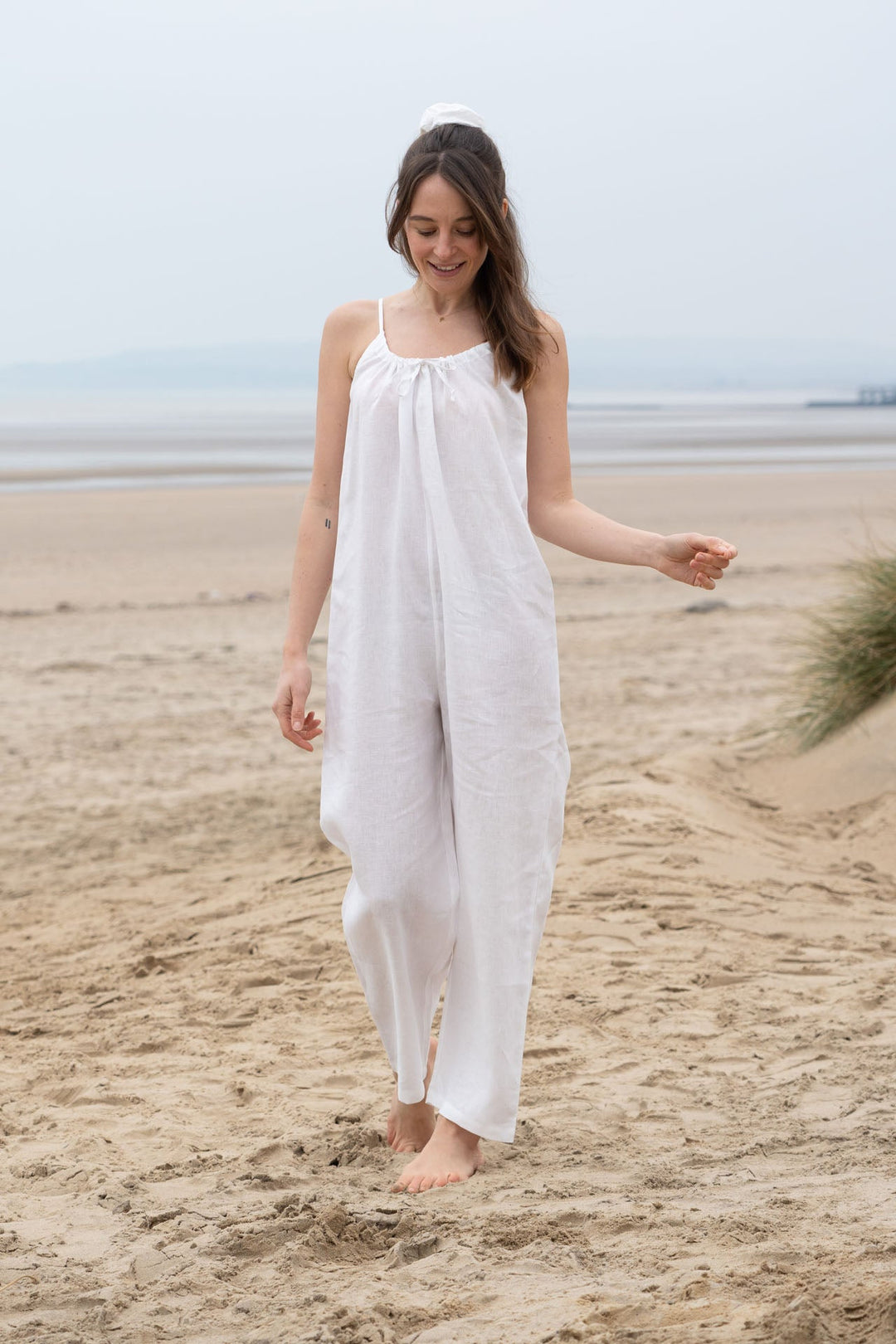 Bonnie Linen Jumpsuit for Women - Oyster White