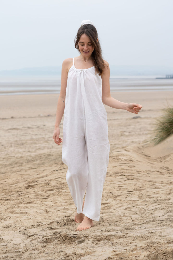 Bonnie Linen Jumpsuit for Women - Oyster White