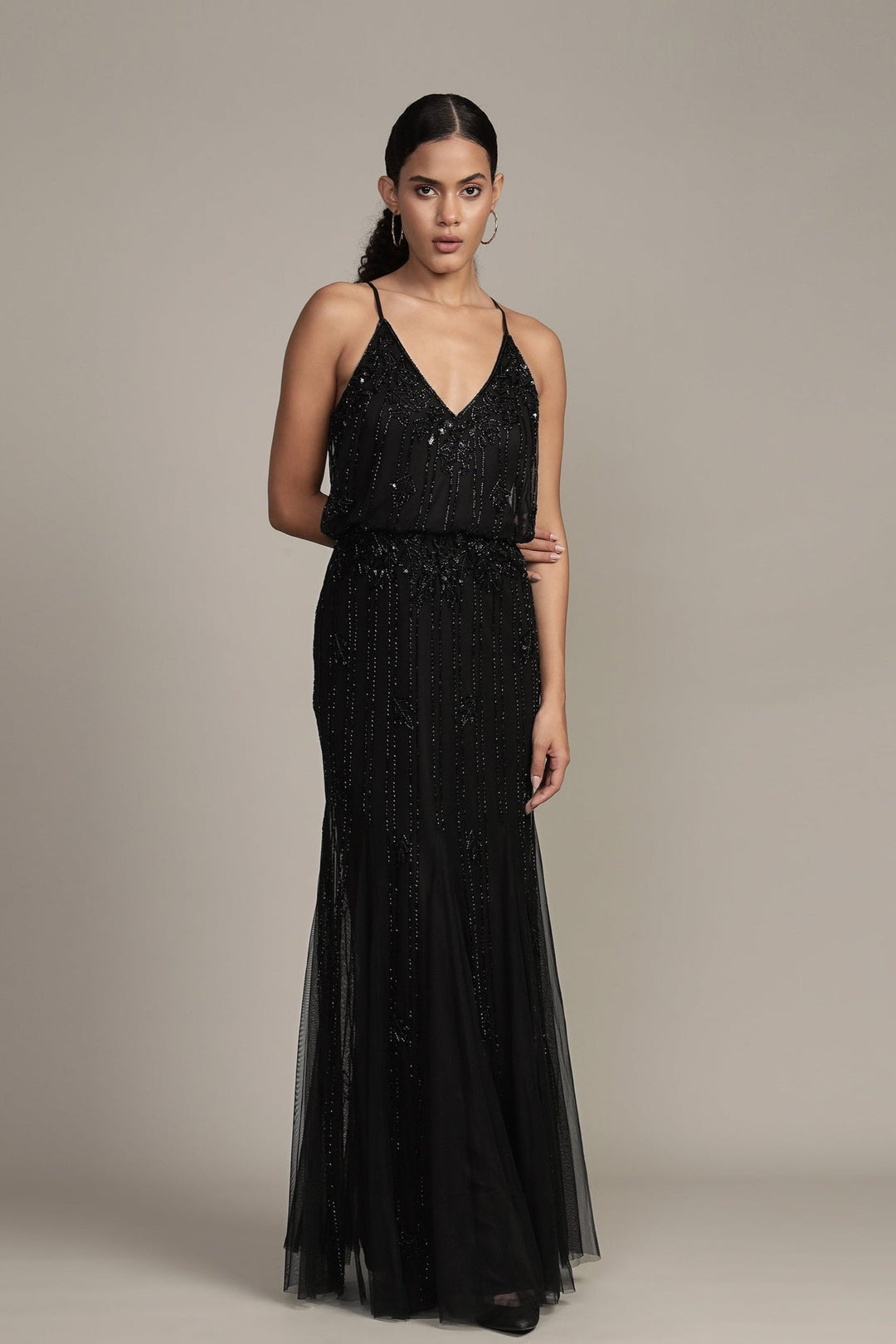 Keeva Black Beaded Maxi Dress — gallery