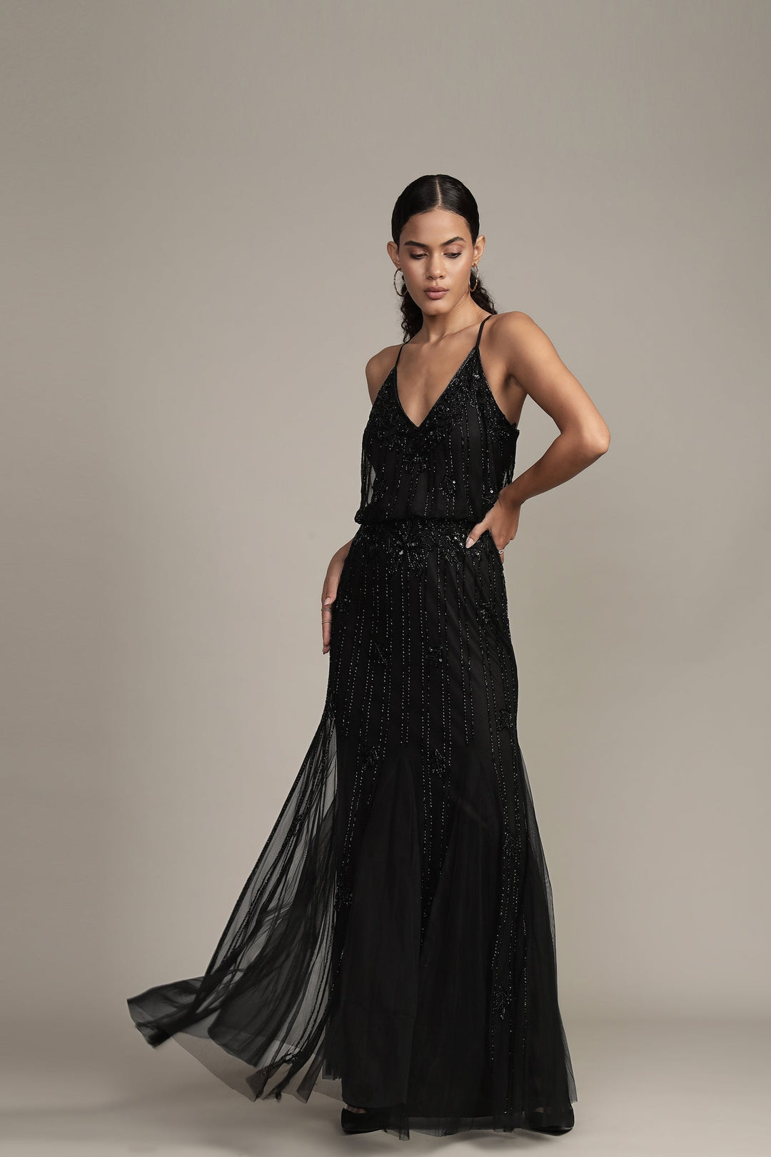 Keeva Black Beaded Maxi Dress — gallery