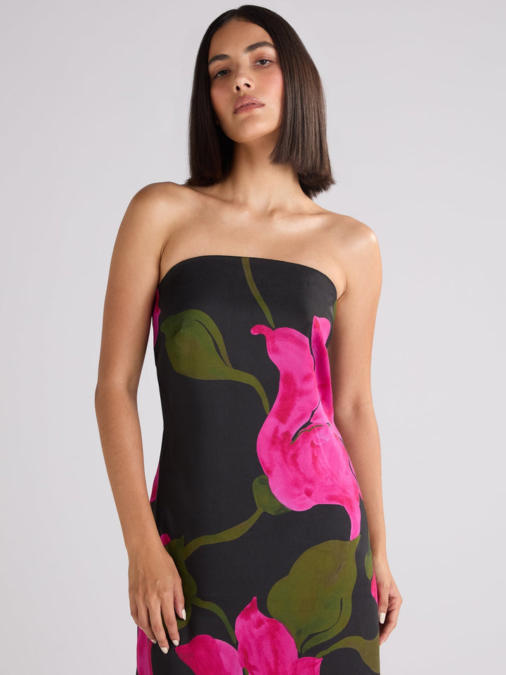 Petite Kira Pink Floral Satin Bandeau Dress — gallery