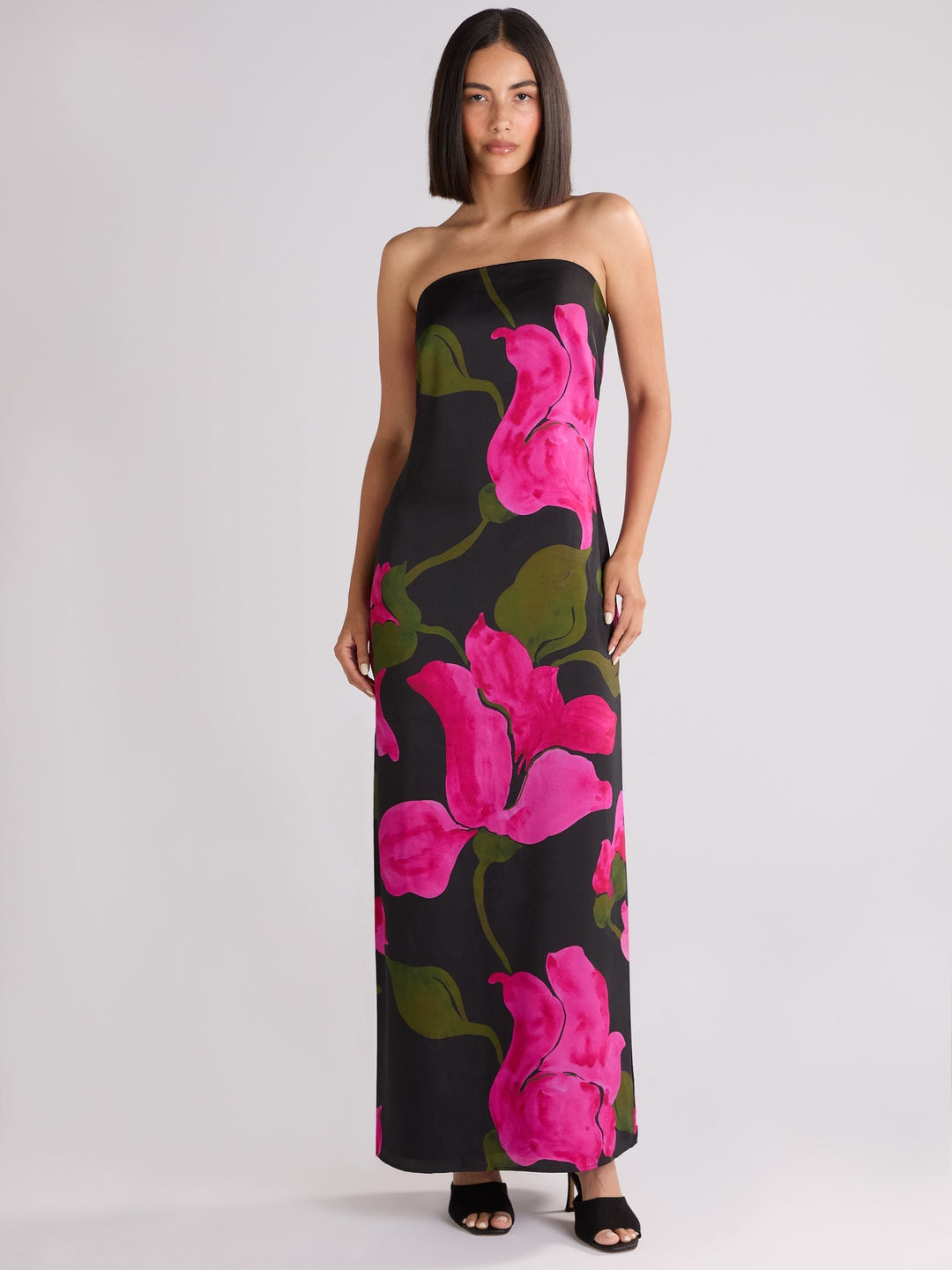 Kira Pink Floral Satin Bandeau Dress — gallery