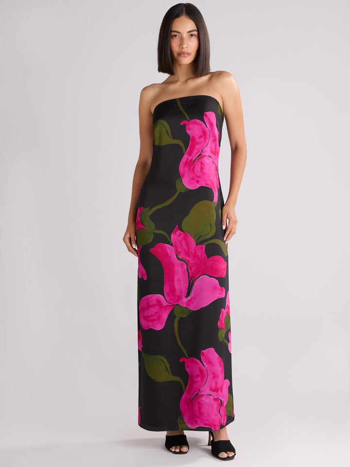 Kira Pink Floral Satin Bandeau Dress — gallery