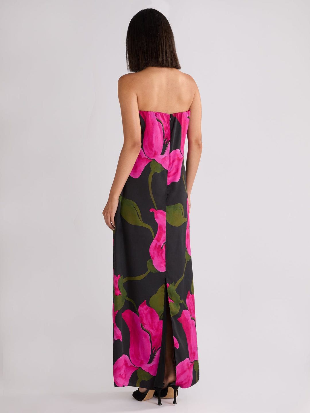 Petite Kira Pink Floral Satin Bandeau Dress — gallery