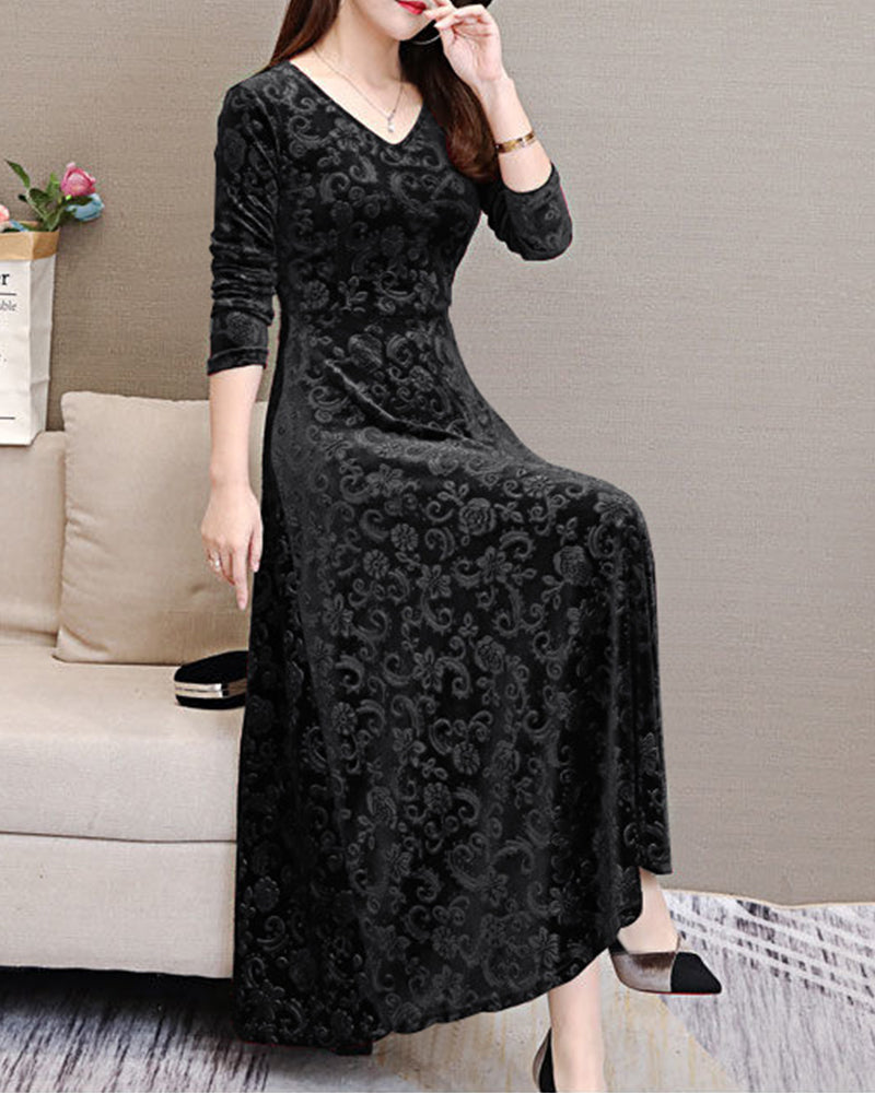 Velvet Evening Dress with A-Line Skirt for Women