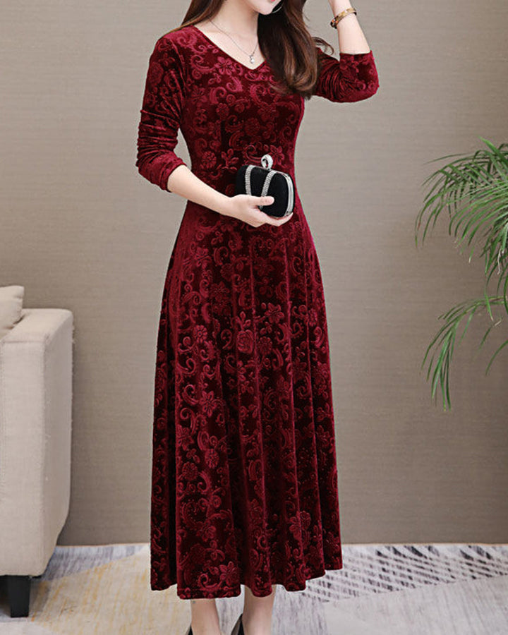 Velvet Evening Dress with A-Line Skirt for Women