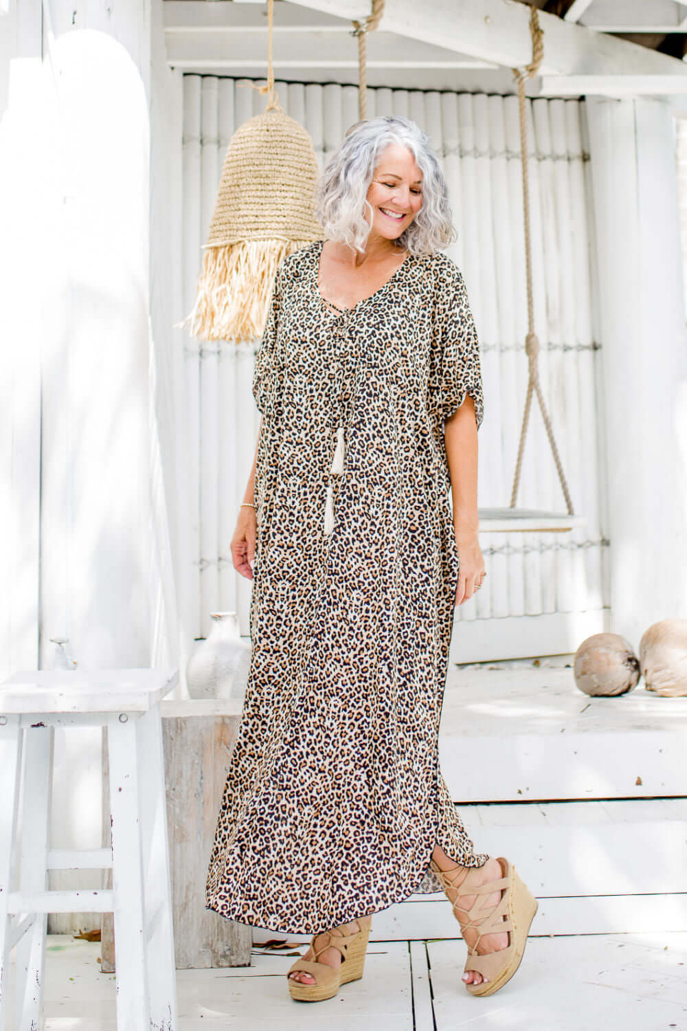 Long Kaftan Dress - Leopard Print — gallery