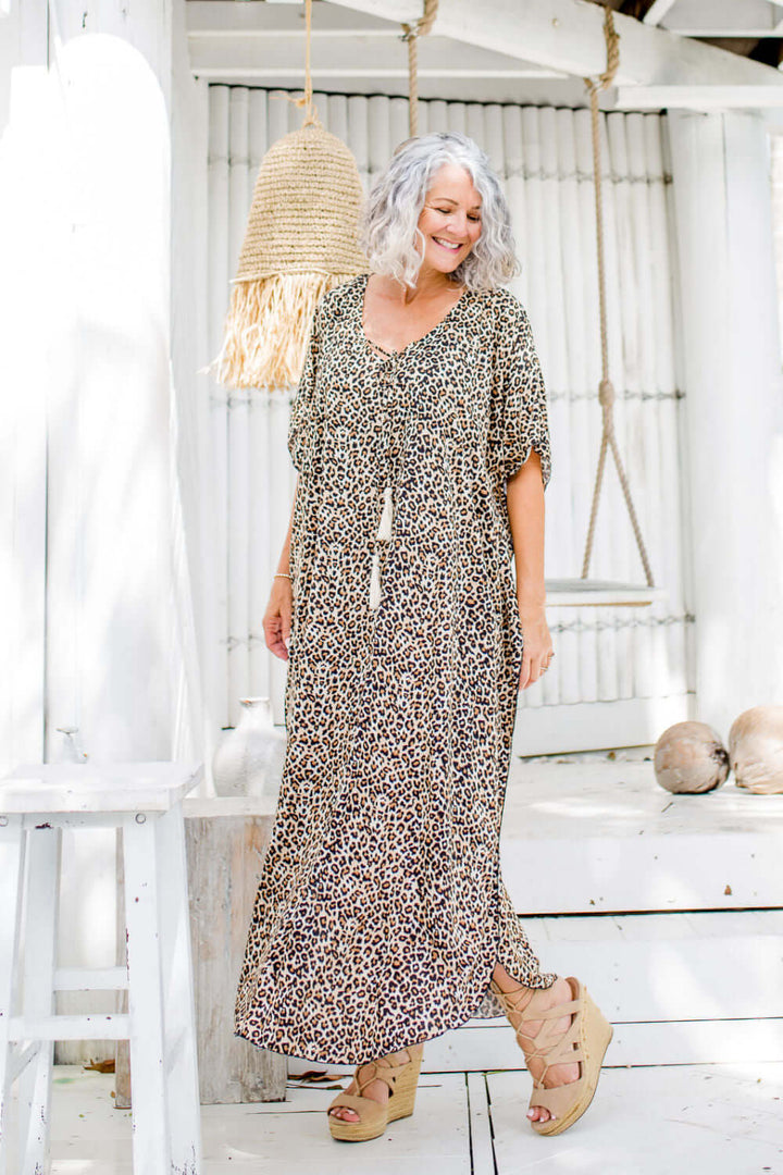 Long Kaftan Dress - Leopard Print — gallery