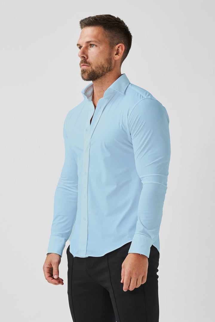 Slim-Fit Technical Cotton Shirt in Light Blue for Men - gallery