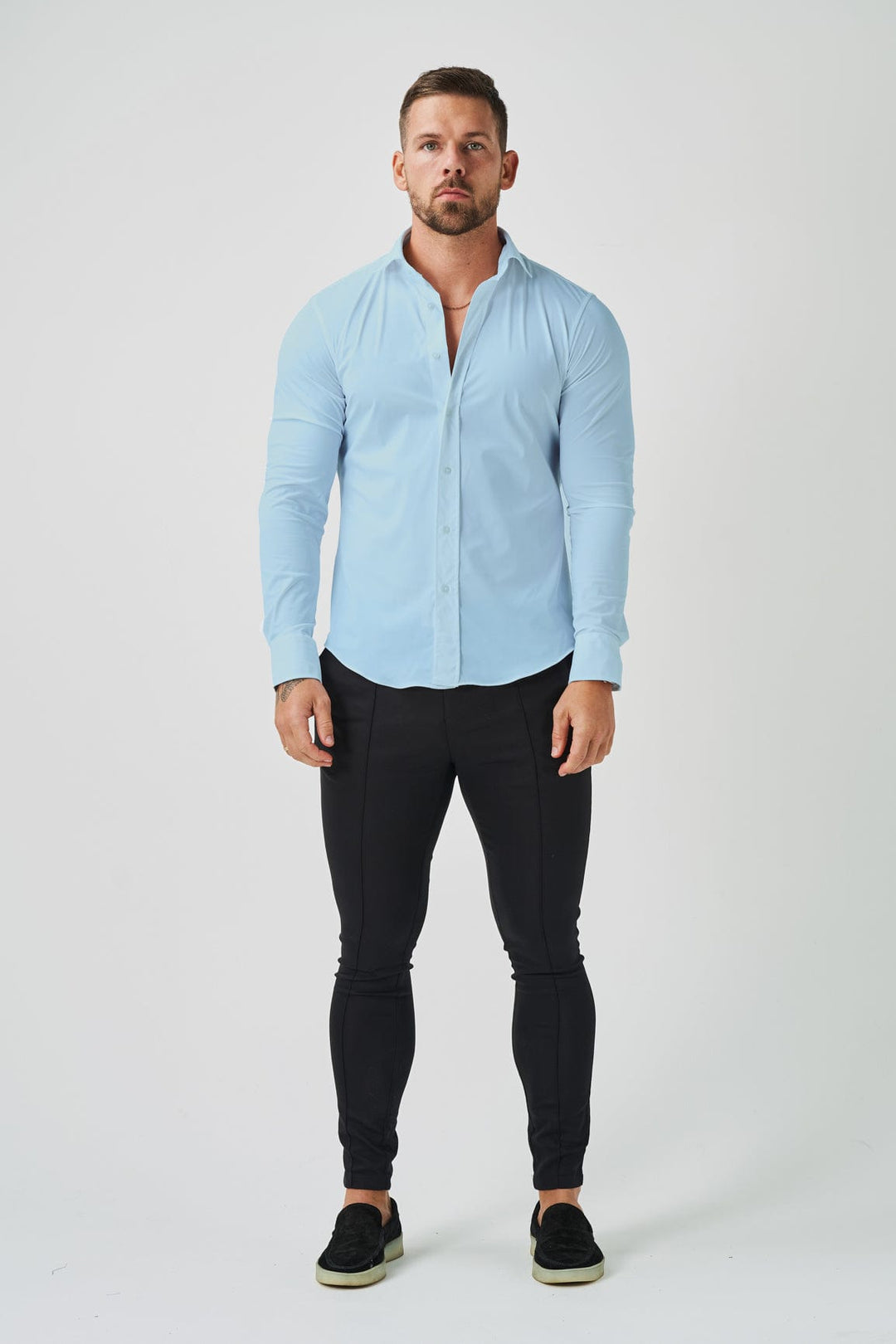 Slim-Fit Technical Cotton Shirt in Light Blue for Men - gallery