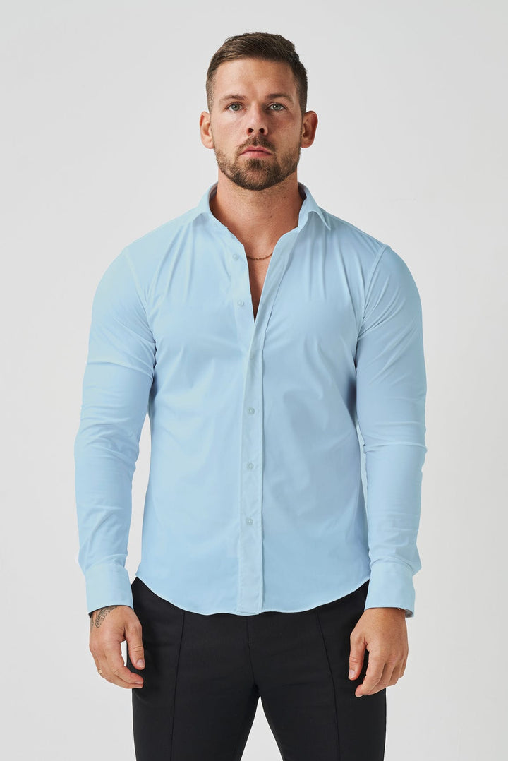 Slim-Fit Technical Cotton Shirt in Light Blue for Men