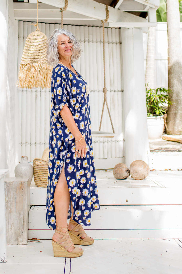 Blue Sunflower Long Kaftan Dress — gallery
